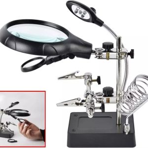 Third Hand, Welding Magnifying Glass 5 led Auxiliary Clip Magnifier 3 In 1 Hand Soldering Solder Iron Stand Holder Station
